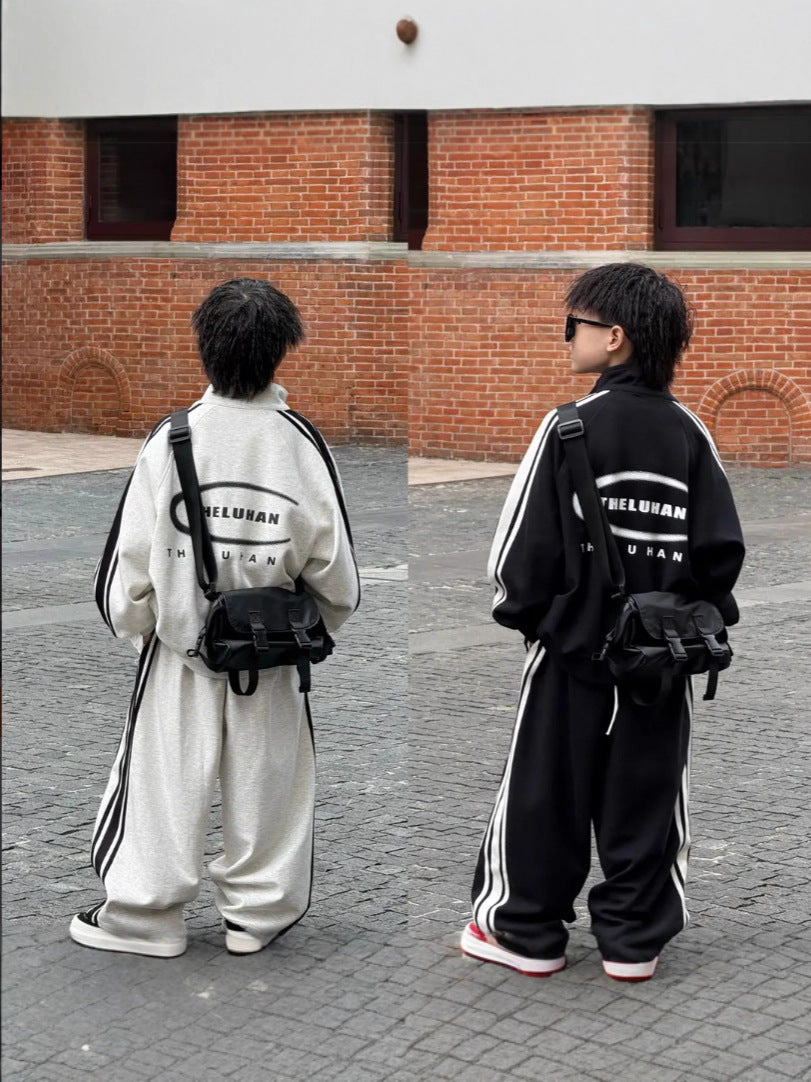 Boys' Korean Style Stand Collar Jacket and Loose Pants Set