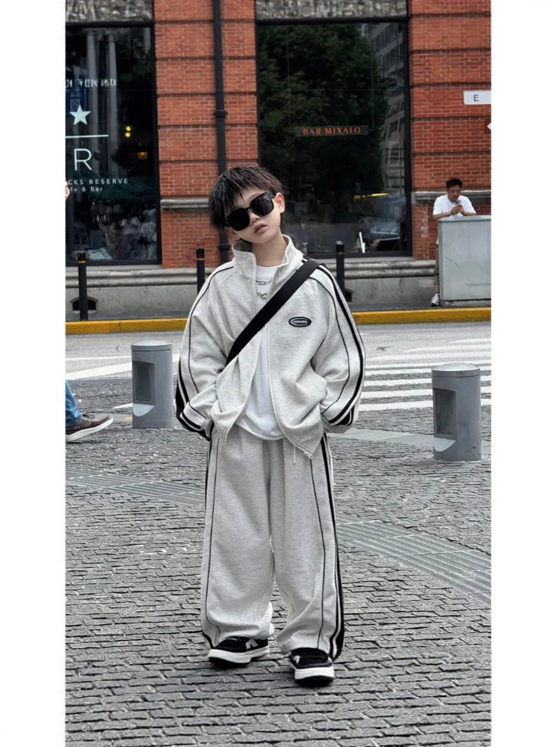 Boys' Korean Style Stand Collar Jacket and Loose Pants Set