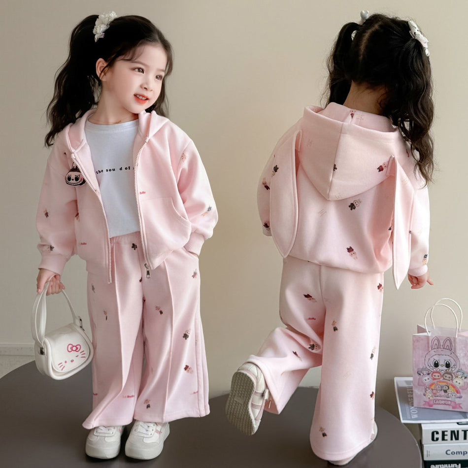 Girls' Cotton Blend Hooded Jacket and Pants Set