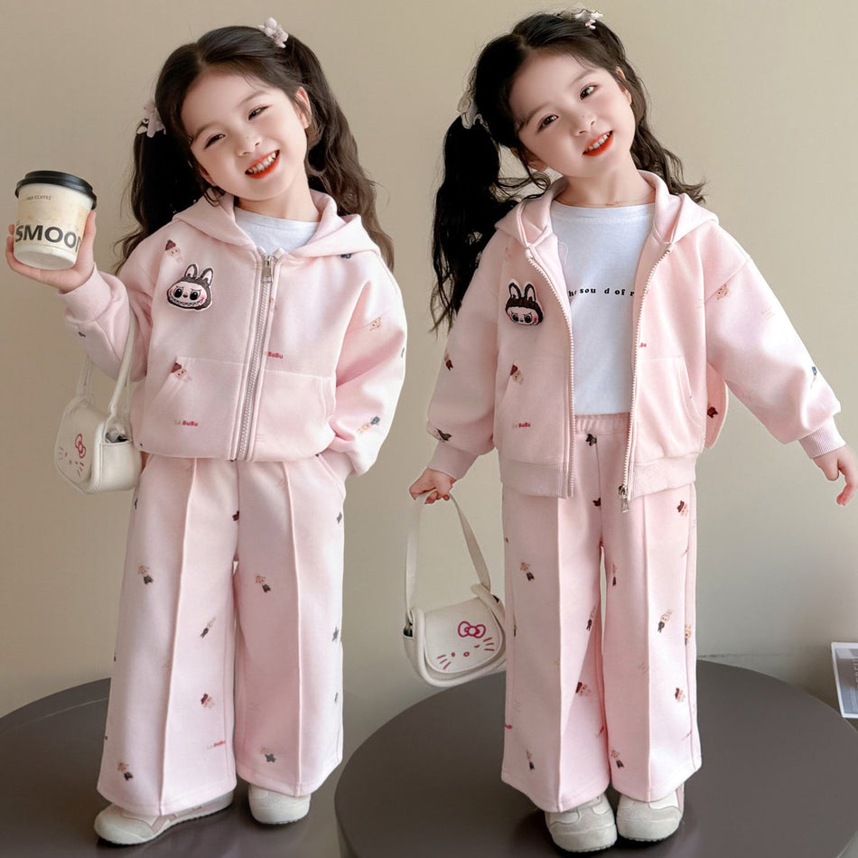 Girls' Cotton Blend Hooded Jacket and Pants Set