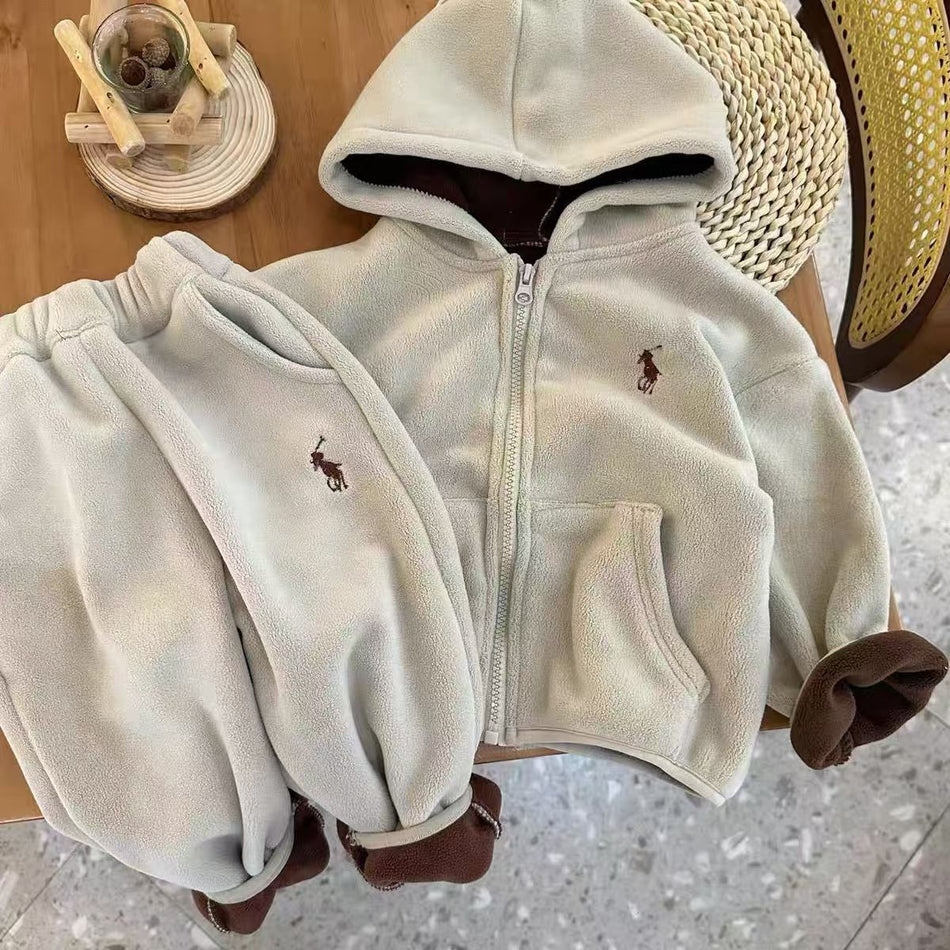 Kids Hooded Zipper Fleece-Lined Sweatshirt and Pants Set