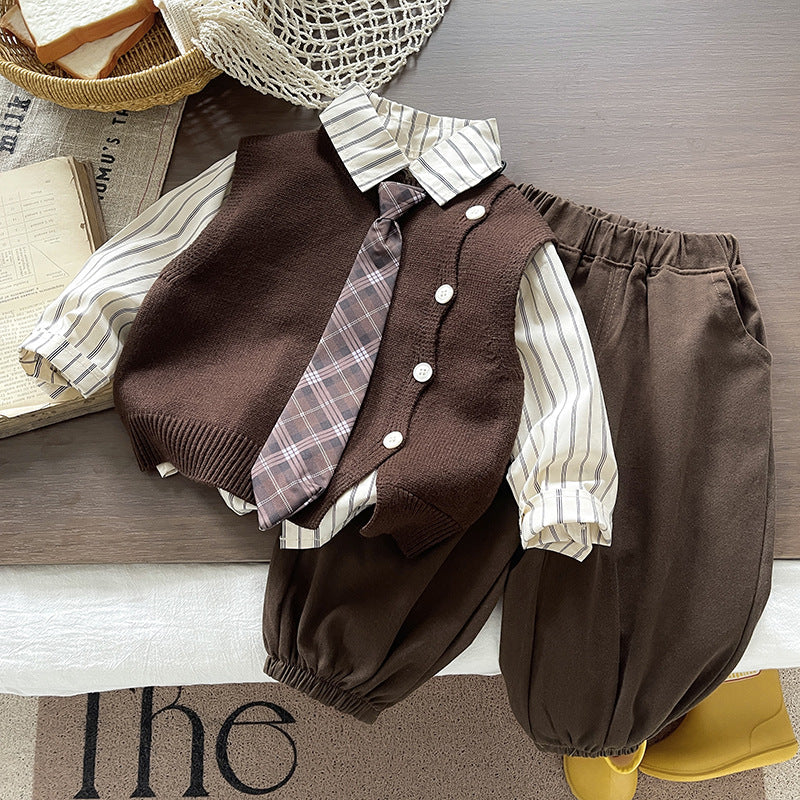 Baby Boys European Style Striped Vest and Shirt Two-Piece Set