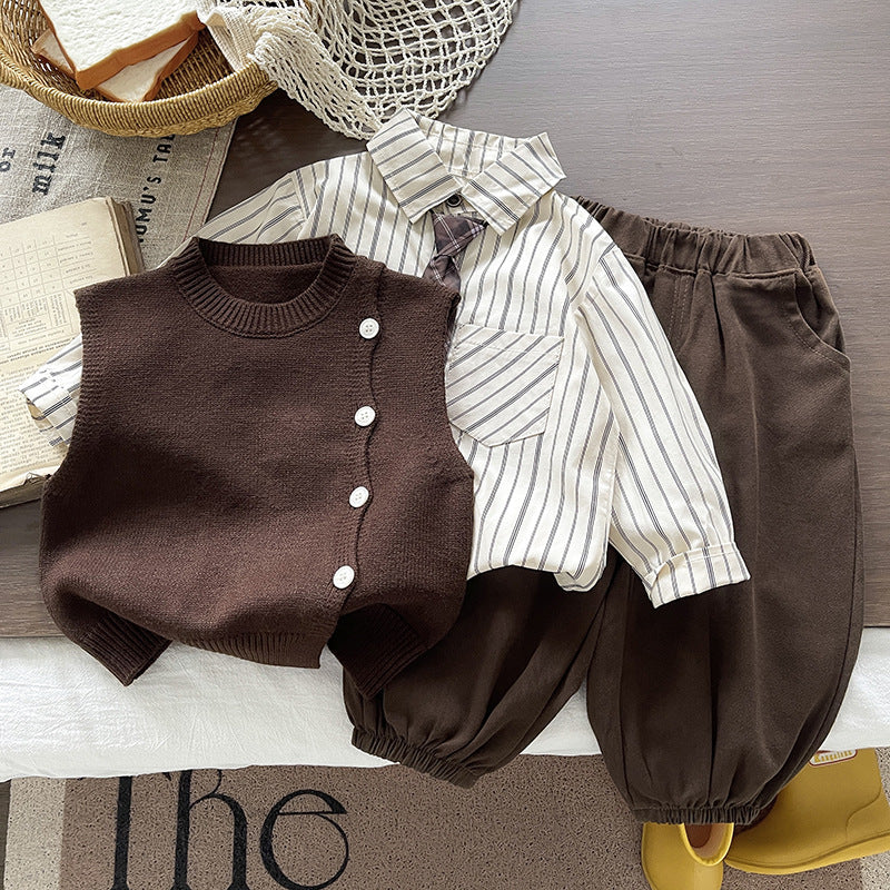 Baby Boys European Style Striped Vest and Shirt Two-Piece Set