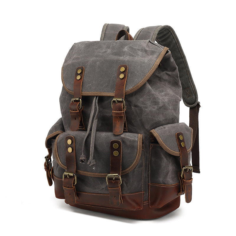 Men's Retro Canvas Top-Grain Leather Travel Backpack