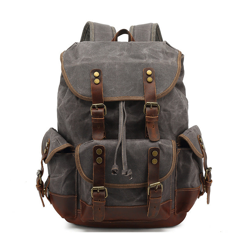 Men's Retro Canvas Top-Grain Leather Travel Backpack