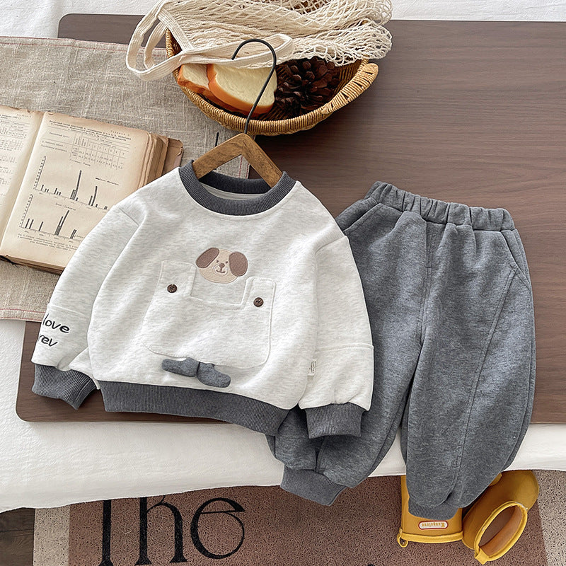 Baby Boys Cartoon Bear Sweater Striped Pants Two-Piece Set