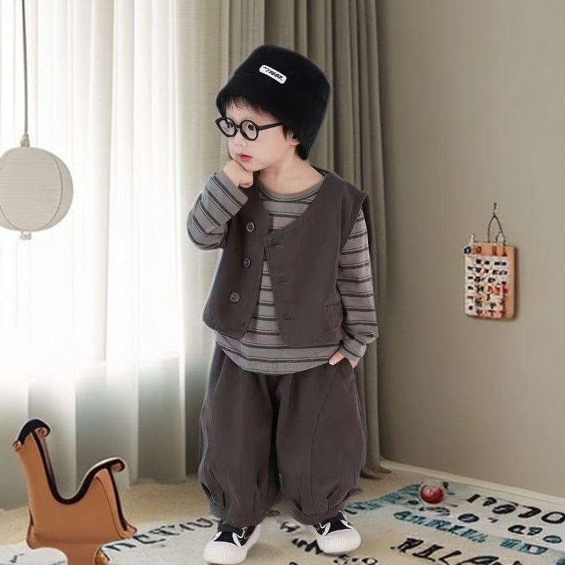 Baby Boys Solid Color Vest and Lantern Pants Three-Piece Set