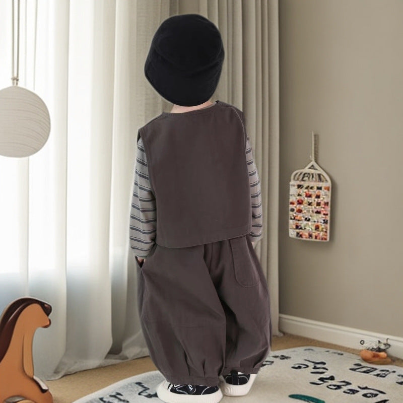 Baby Boys Solid Color Vest and Lantern Pants Three-Piece Set