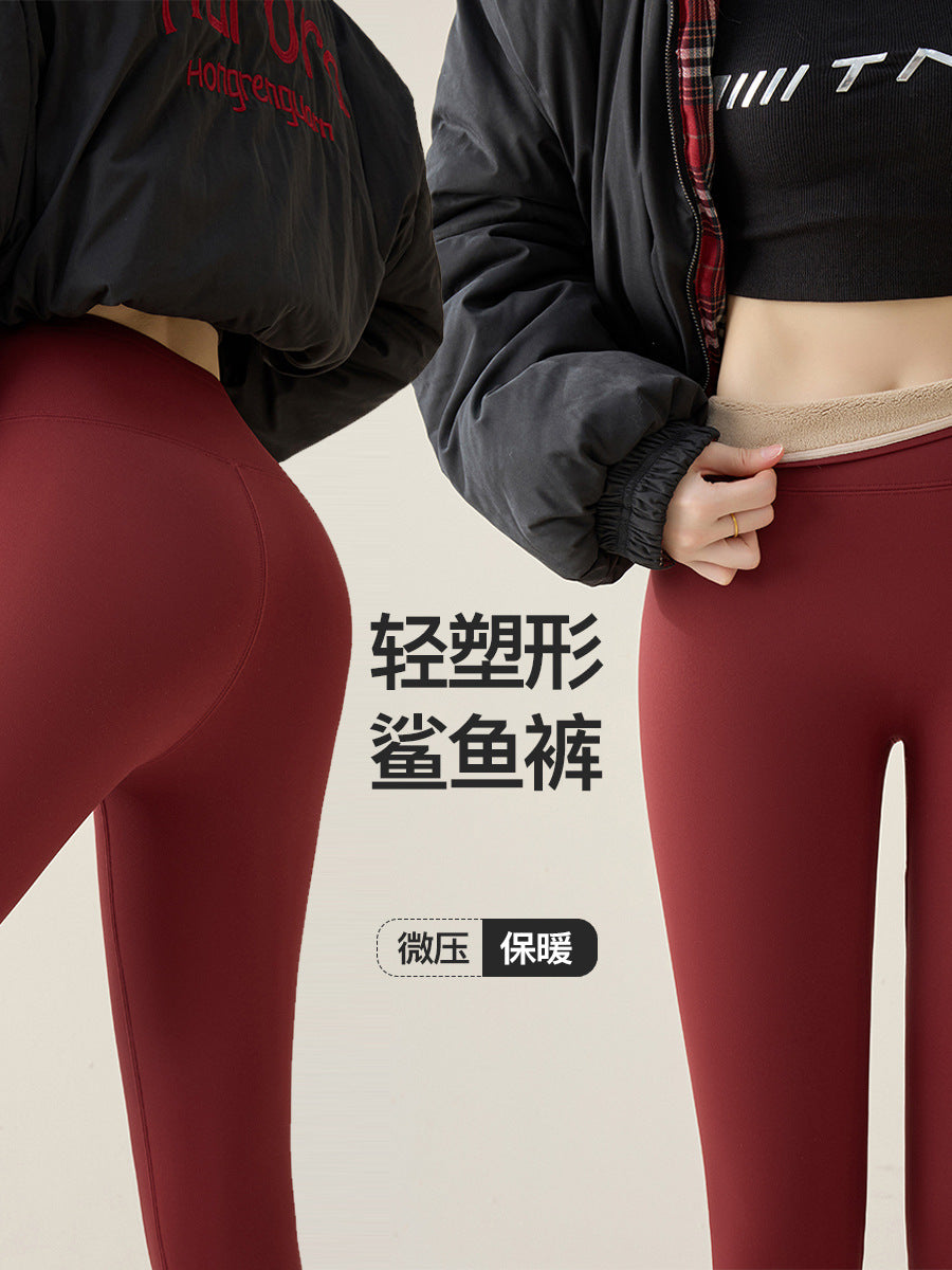 Women's High-Waisted Velvet Warm Shark Yoga Leggings