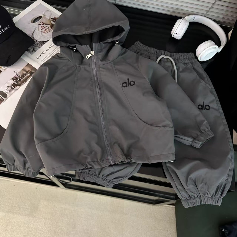Boys Zipper Jacket and Trousers Two-Piece Casual Set