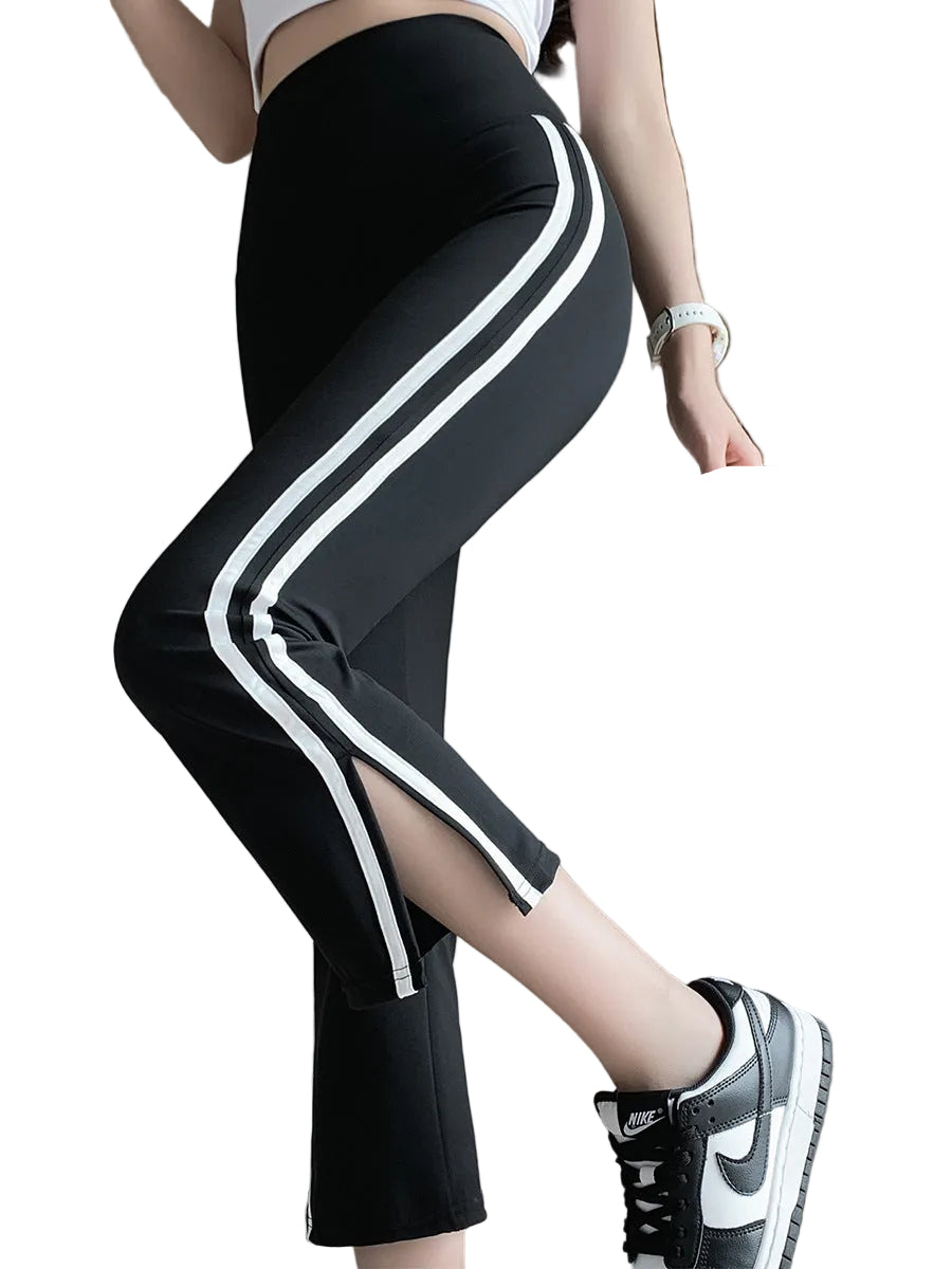 Women's High-Waisted White Edge Flared Yoga Leggings