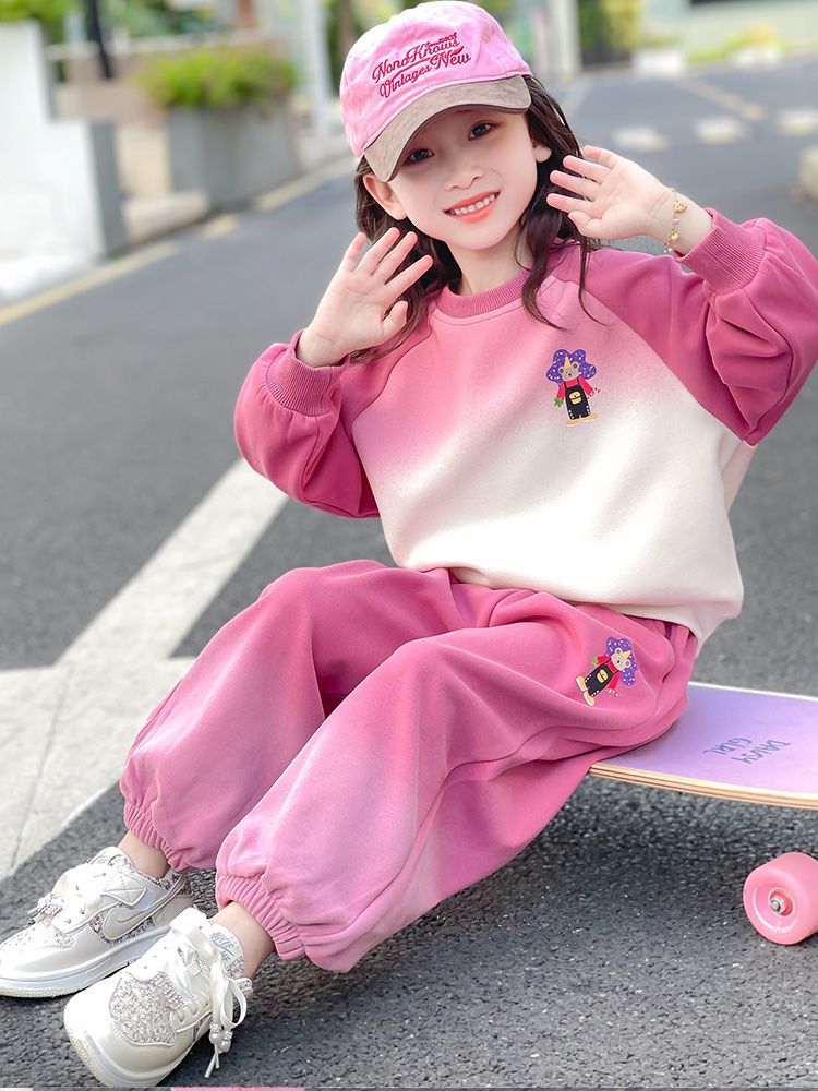 Girls Casual Two-Piece Pullover Top and Trousers Set