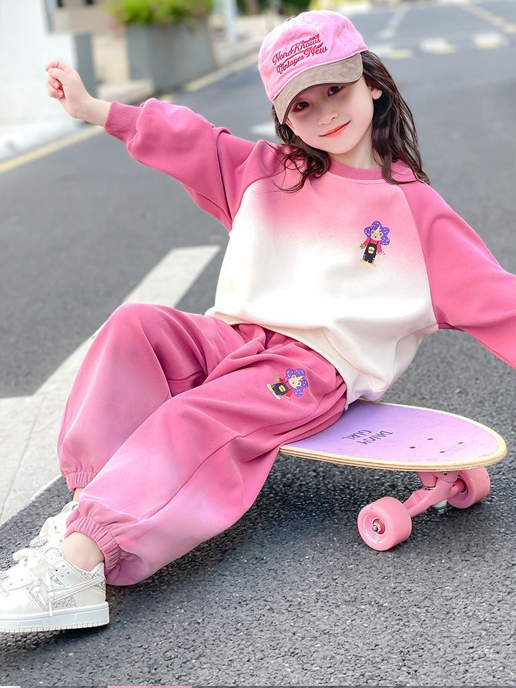 Girls Casual Two-Piece Pullover Top and Trousers Set
