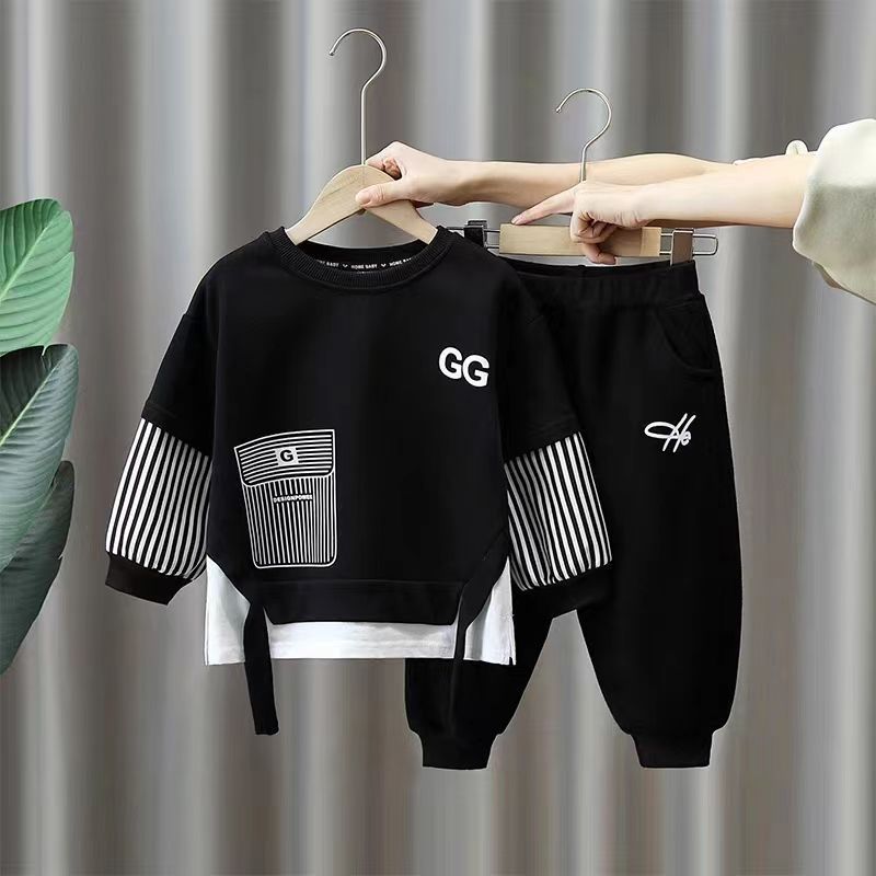Boys Cartoon Print Pullover Sweatshirt Two-Piece Set