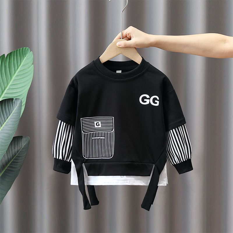 Boys Cartoon Print Pullover Sweatshirt Two-Piece Set