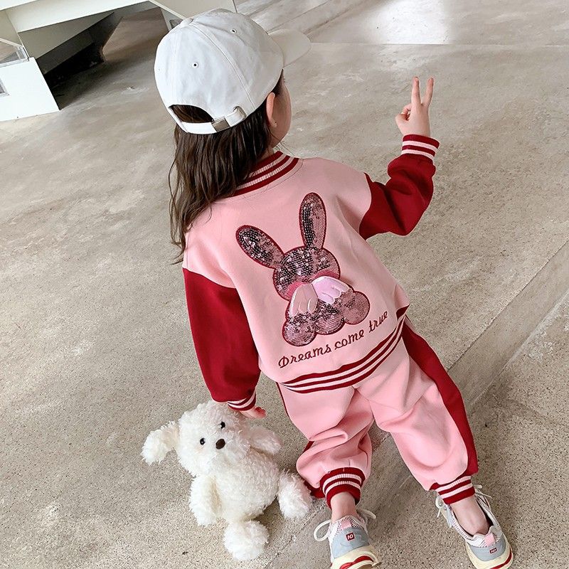 Girls Cartoon Baseball Style Two-Piece Sports Set