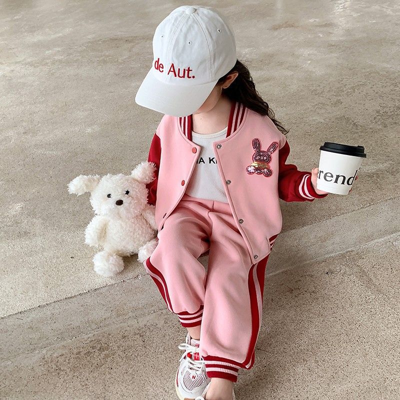 Girls Cartoon Baseball Style Two-Piece Sports Set