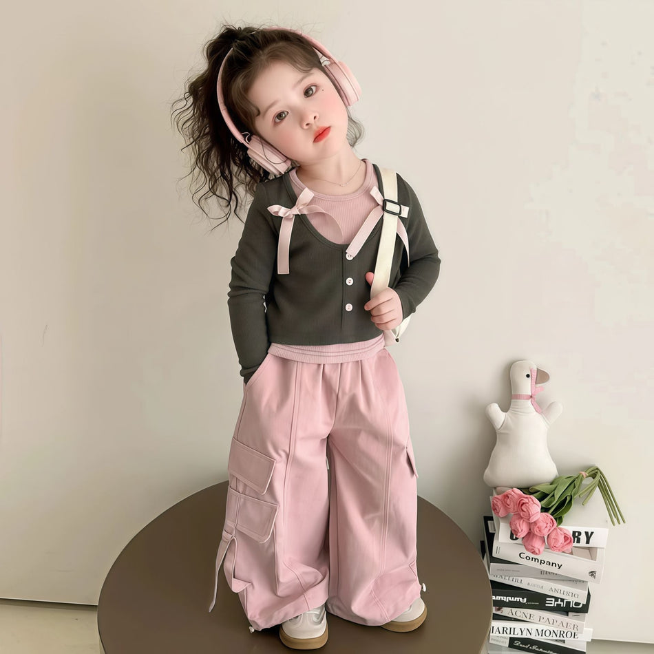 Girls Sweet Bow Pullover Sweatshirt and Pants Set