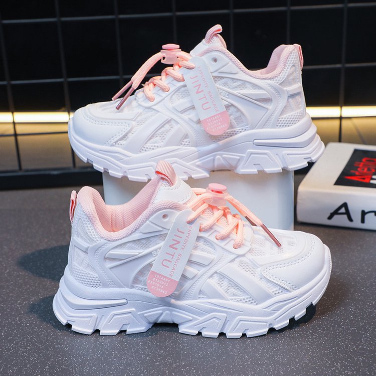 Kids White Mesh Running Shoes with Rubber Sole