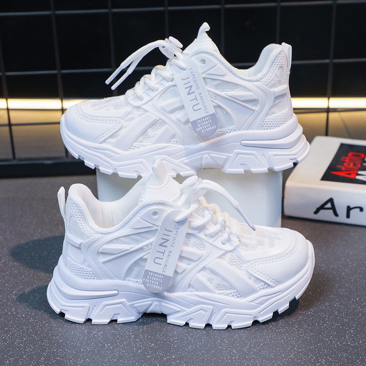 Kids White Mesh Running Shoes with Rubber Sole