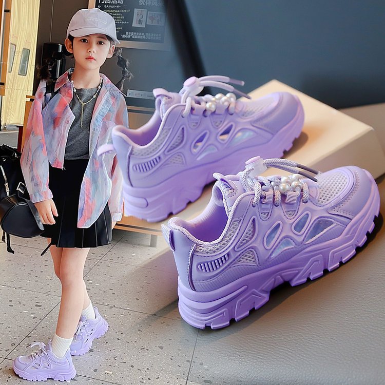 Girls' Breathable Mesh Sneakers with PVC Sole