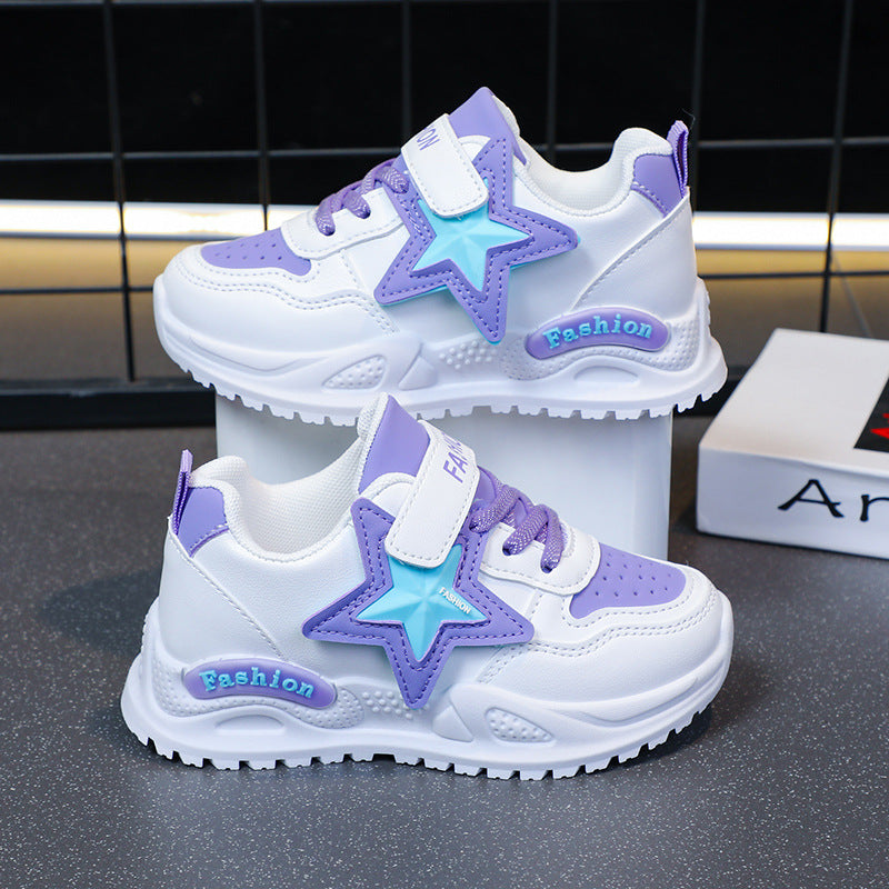 Girls' PU Running Shoes with Soft Rubber Sole