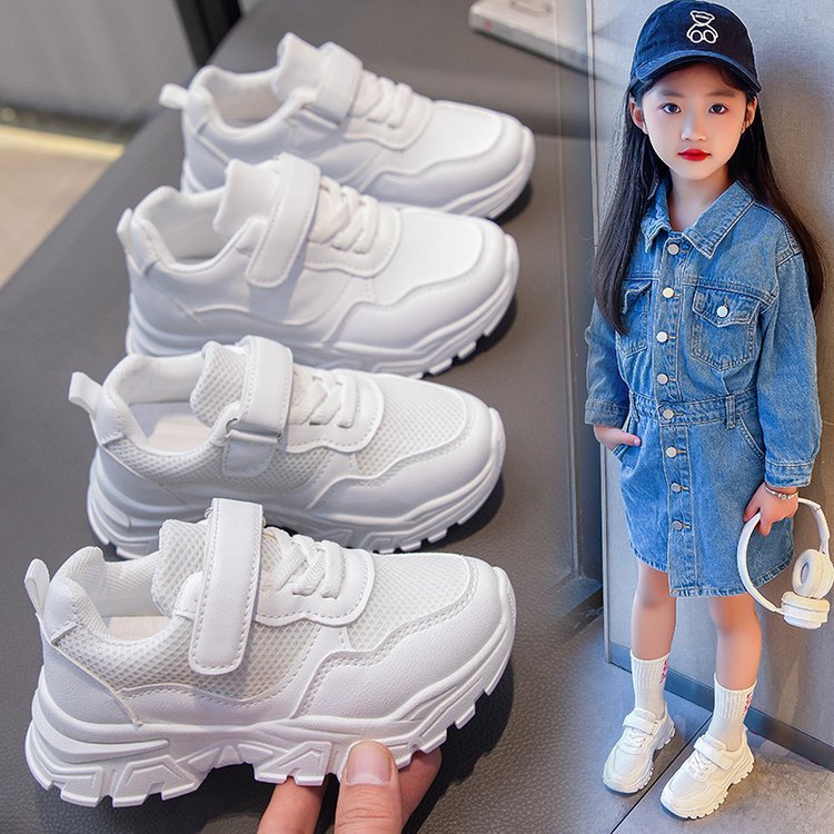 Girls' Mesh Running Shoes Lightweight White Casual Sneakers