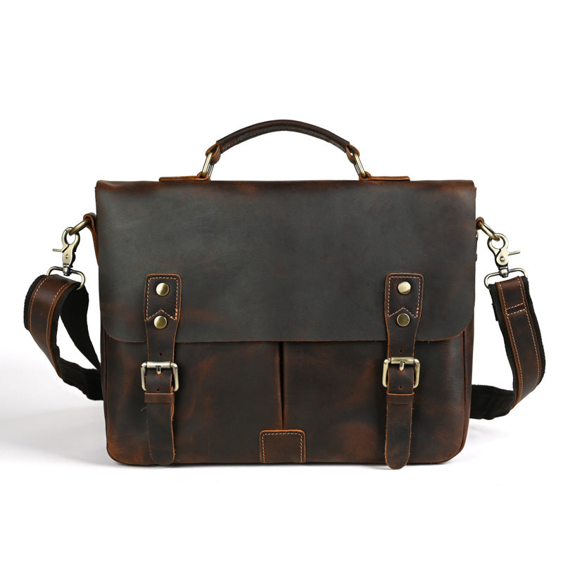 Men's 14" Laptop Top Layer Cowhide Retro Leather Briefcase