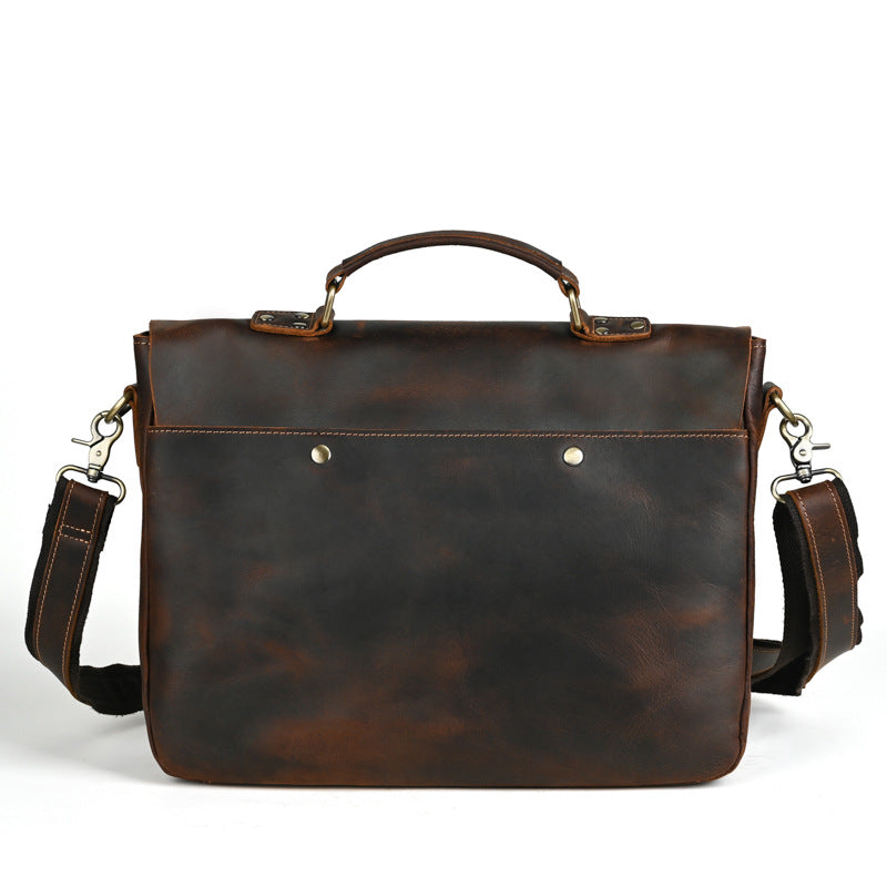 Men's 14" Laptop Top Layer Cowhide Retro Leather Briefcase