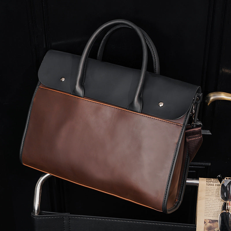 Men's 14" Laptop Waterproof PU Contrast Color Briefcase Bag