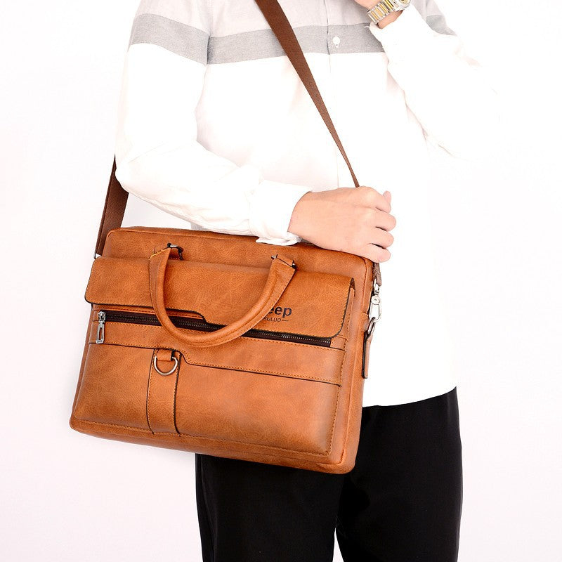 Men's Laptop Waterproof PU Letter Pattern Briefcase Bag