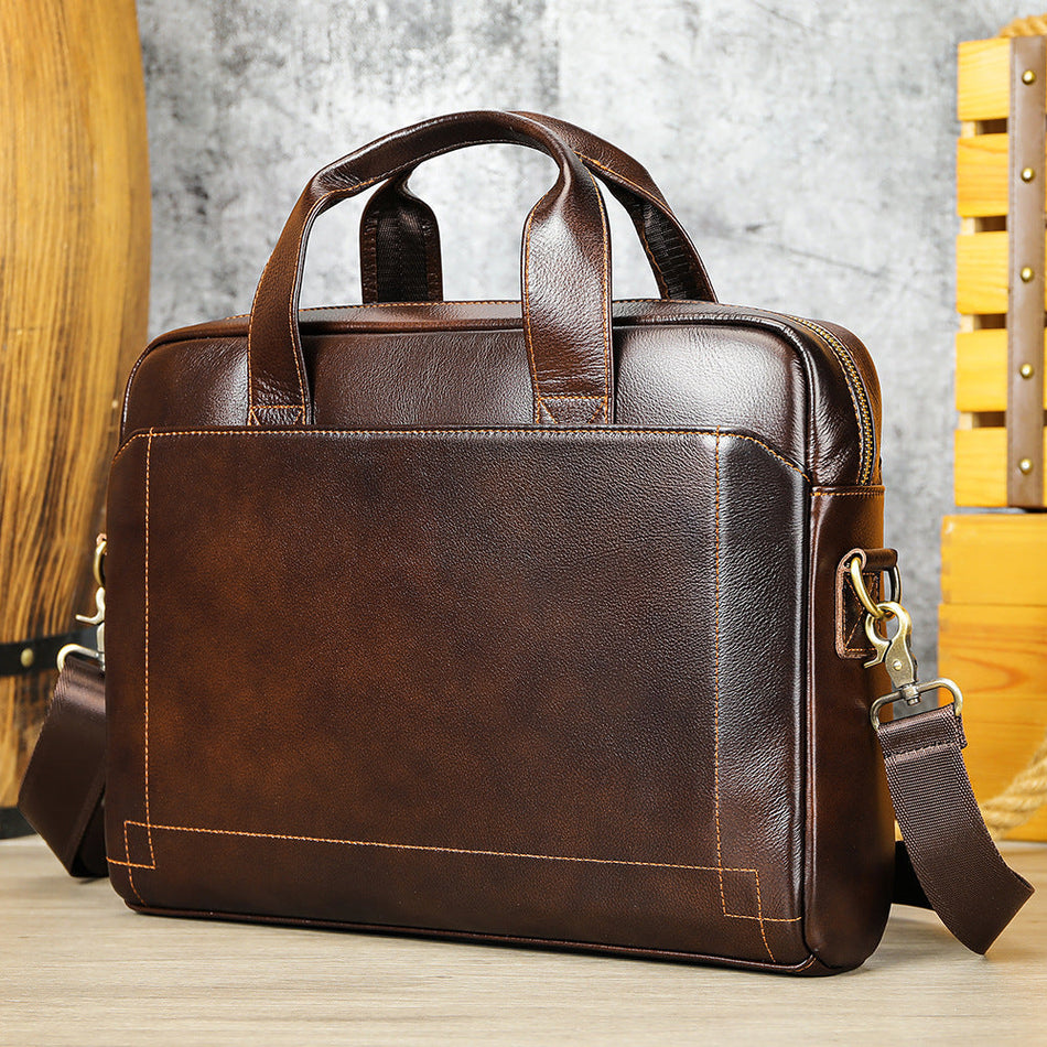 Men's Laptop Top Layer Cowhide Leather Briefcase Bag