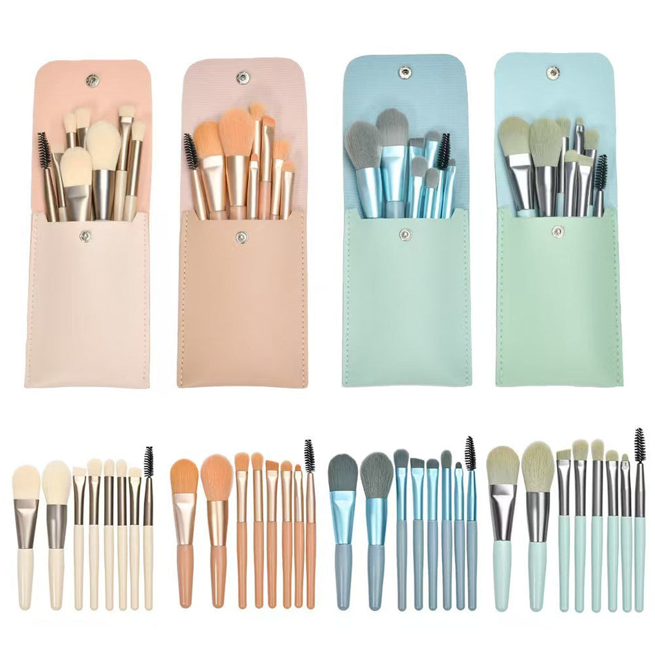 8-Piece Mini Makeup Brush Set with Macaron Color Design