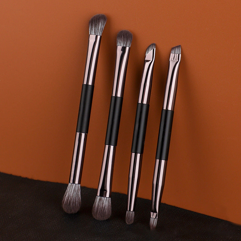 4-Piece Makeup Brush Set with Mirror and Double-Ended Brushes