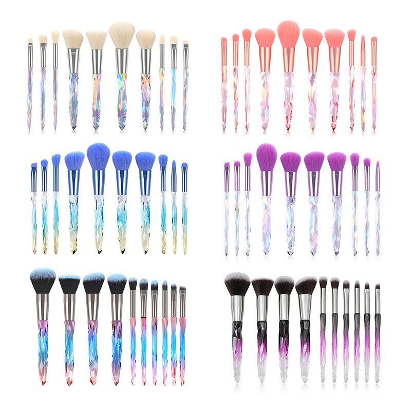 10-Piece Diamond Crystal Makeup Brush Set Acrylic Handles