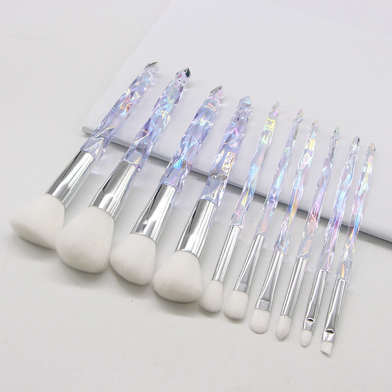 10-Piece Diamond Crystal Makeup Brush Set Acrylic Handles