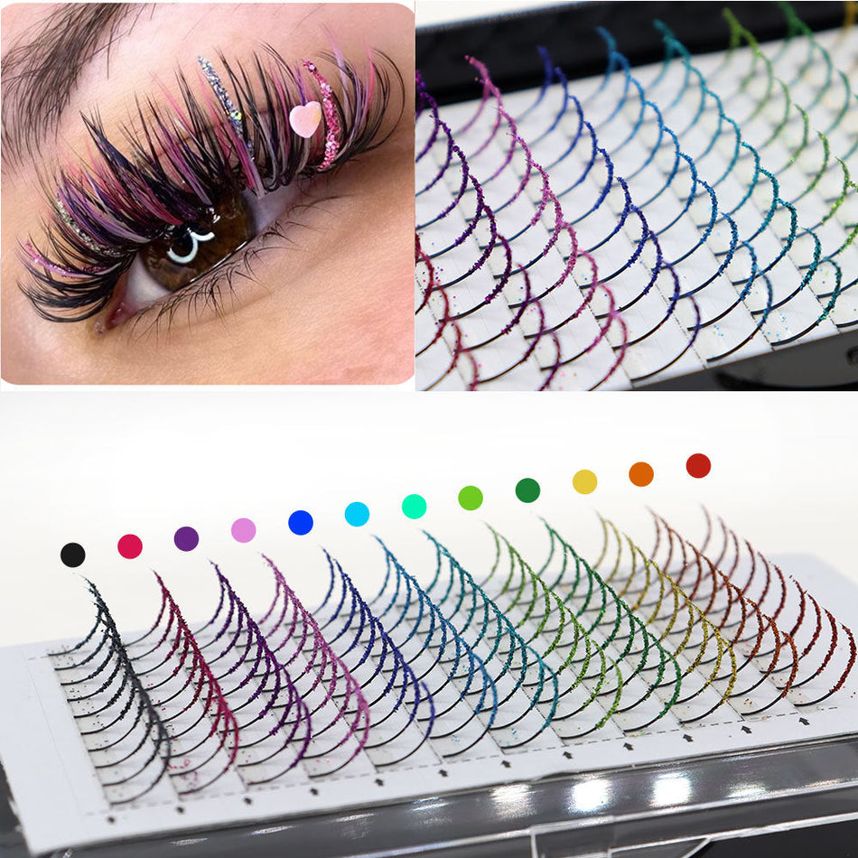 Rainbow Glitter Fairy False Eyelashes Dense Mixed Color Design