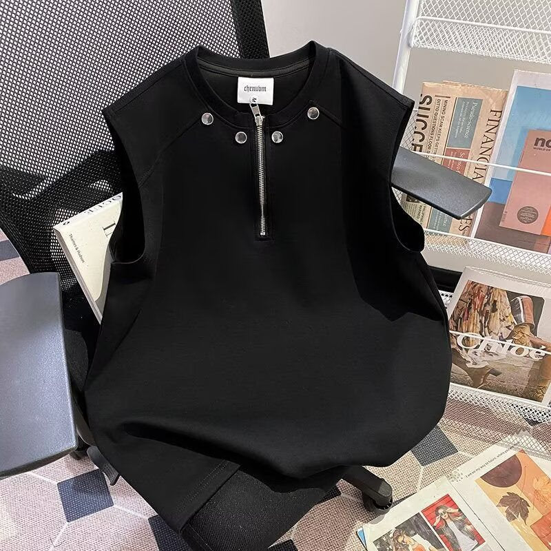Men's Textured Half-Zip Stand Collar Loose Casual Top