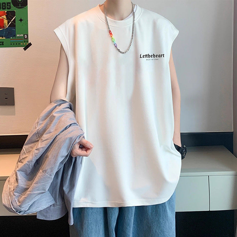 Men's Loose Fit Sleeveless Vest, Sporty Casual Hong Kong Style