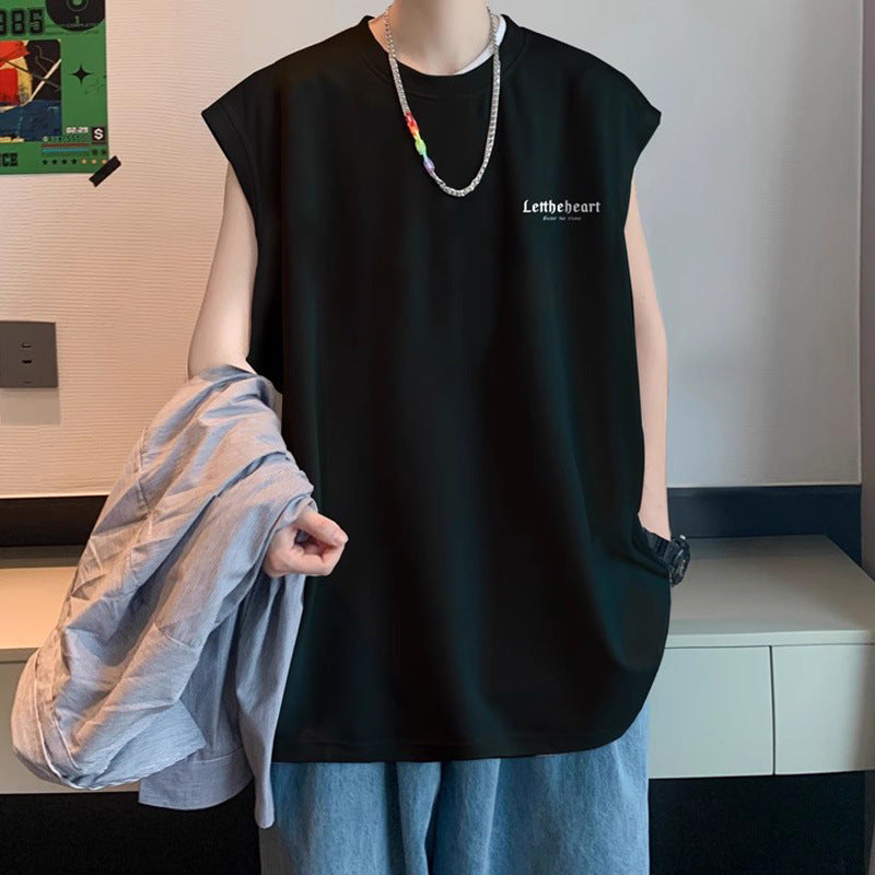 Men's Loose Fit Sleeveless Vest, Sporty Casual Hong Kong Style