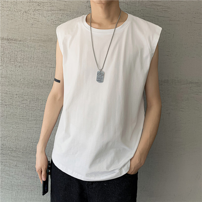 Men's Solid Color Sleeveless Vest, Korean Style Casual Sports Top