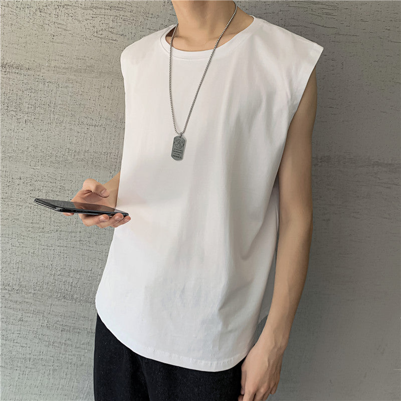 Men's Solid Color Sleeveless Vest, Korean Style Casual Sports Top