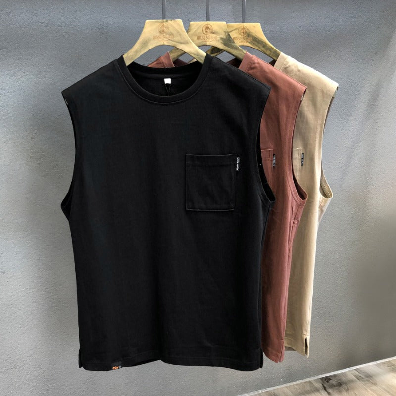 Men's Pure Cotton Wide Shoulder Vest, Loose American Style Top