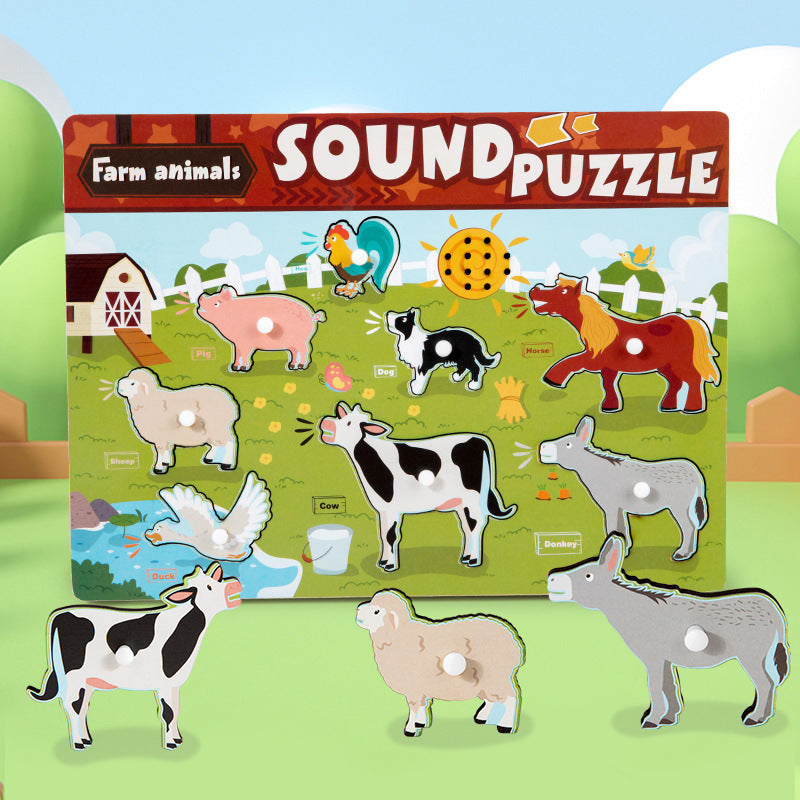 Wooden Animal Traffic and Music Puzzle Toy for Children