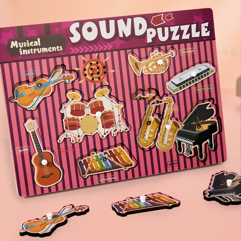 Wooden Animal Traffic and Music Puzzle Toy for Children