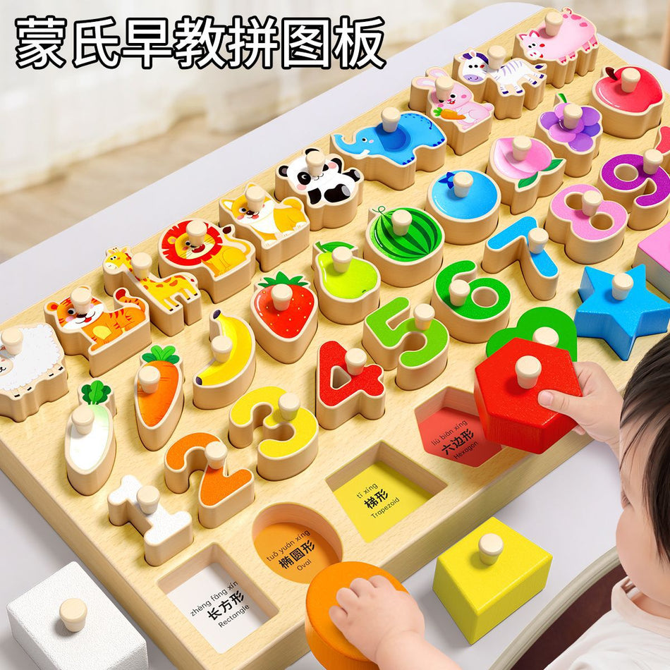 Wooden Montessori Shape Matching Puzzle Toy for Toddlers 0-3