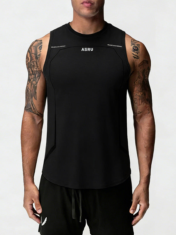 Men's Cotton Wide-Shoulder Printed Sports Vest, Sleeveless Top