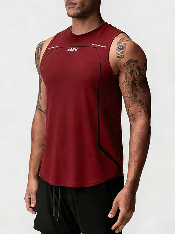 Men's Cotton Wide-Shoulder Printed Sports Vest, Sleeveless Top
