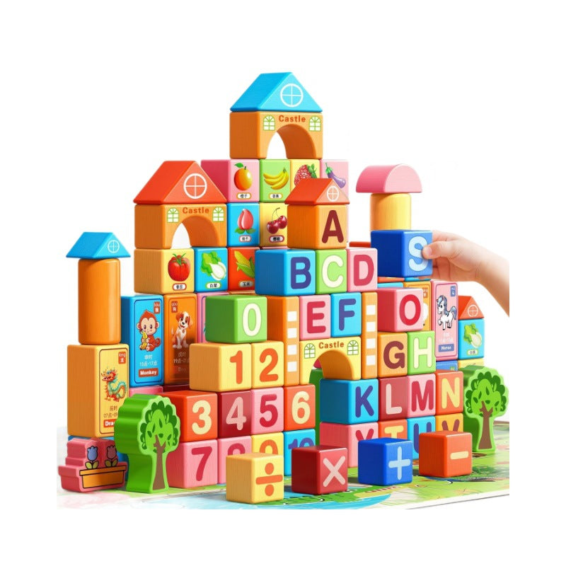 Solid Wood Large Particle Building Blocks for Toddlers