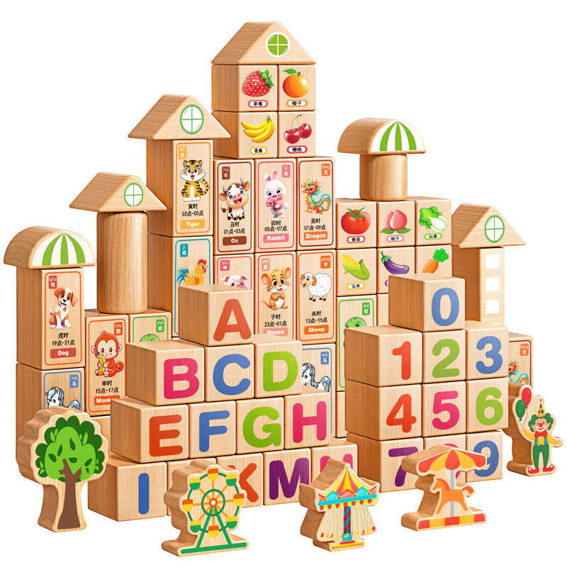 Large Solid Wood Building Blocks for Kids Brain Growth